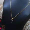 22KT gold plated Box Chain with CZ rectangle Dark Blue stone eye catching rare chain pendent. 
