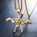 Fitness Bodybuilding Weightlifting Barbell Pendant Necklace Jewelry Accessory. 