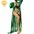 Women Bikini Set Leaf Print Bikini Set with Cover Up Sunscreen Cardigan Swimwear for Women. 