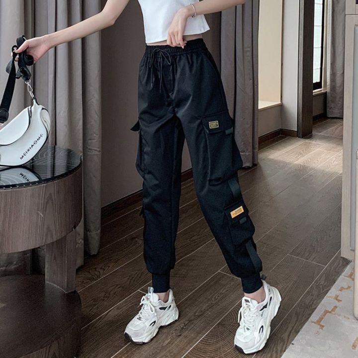 Black Cargo Pants Female Summer Slimming Student Korean Style Ankle-Banded Casual Pants Loose Versatile Sports Pants22New