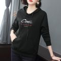 Yfashion Women Cotton Hooded Sweater Trendy Letter Printing Long Sleeves Sweatshirt Loose Pullover Tops. 