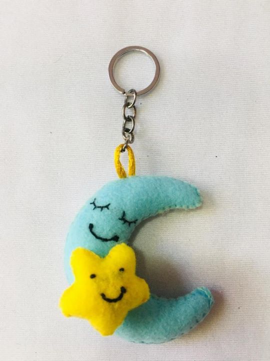 Crescent moon, Half moon, Handmade Keytag, keychain, wool bag tag