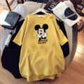 Yfashion Women Cotton -shirt Cartoon Mouse Print Short-sleeved op Loose d-length -shirt color. 