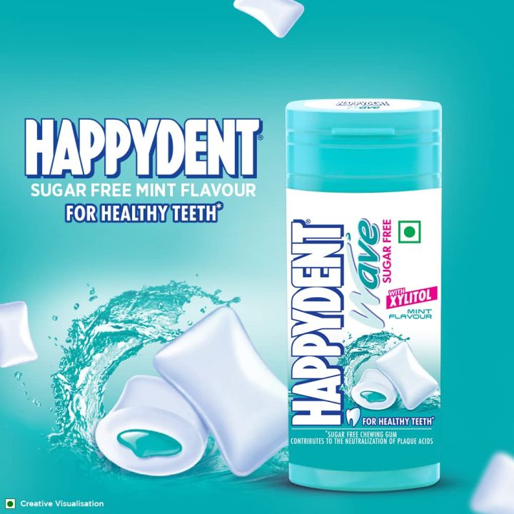 HappyDent Wave, Xylitol Sugarfree Mint Flavour, Bubble Gum Pocket Bottle, 18 Pieces, 28.9 g