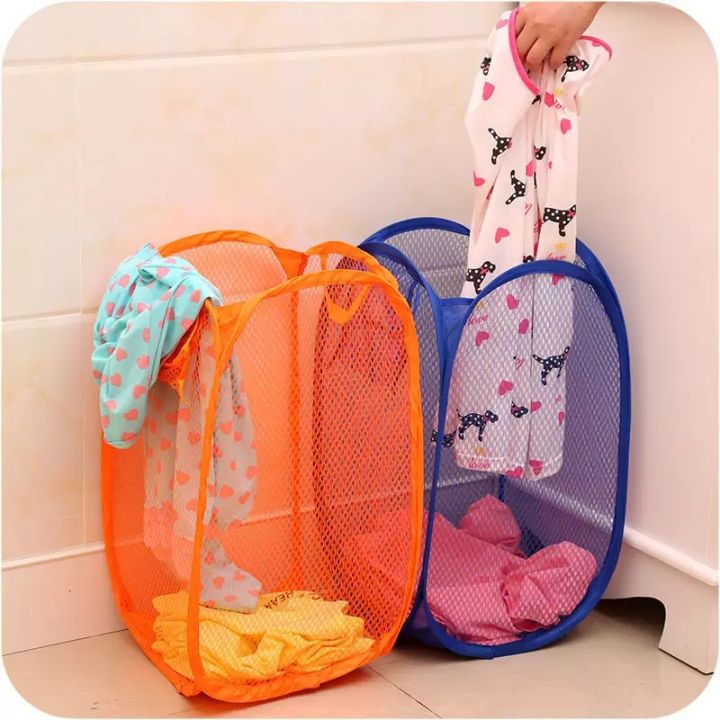 Foldable Hollow Net Mesh Clothes Laundry Basket Storage Bag