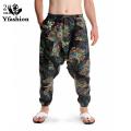 Yfashion Men Cotton Harem Pants Summer Plus Size Ethnic Style Printing Cotton Linen Pants Casual Loose Drop Crotch Trouser. 