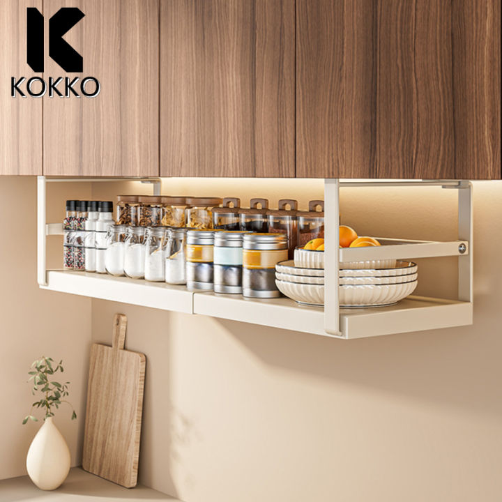 KOKKO%20Expandable%20Under%20Cabinet%20Shelf,%20Hanging%20Under%20Shelf%20Storage%20Basket%20Organizer,%20Metal%20Under%20Desk%20Storage%20Shelf%20For%20Pantry%20Kitchen%20Cupboard%20-%20Image%209