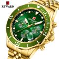 REWARD brand fashion business, sporty, waterproof, luminous timing, date, stainless steel quartz men's watch. 