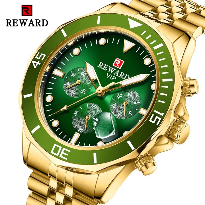 REWARD brand fashion business, sporty, waterproof, luminous timing, date, stainless steel quartz men's watch