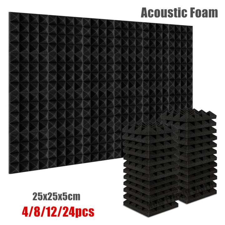 4/8/12/24pcs 25x25x5cm Studio Acoustic Foam Pyramid Insulation Sound ...