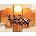 Five (5)Pieces Modern Hd Printed Home Decor Wall Art Picture Frame - Zebras Nature. 