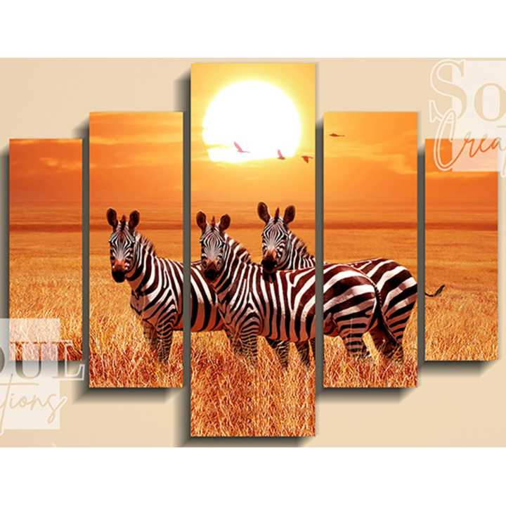 Five%20(5)Pieces%20Modern%20Hd%20Printed%20Home%20Decor%20Wall%20Art%20Picture%20Frame%20-%20Zebras%20Nature%20-%20Image%203