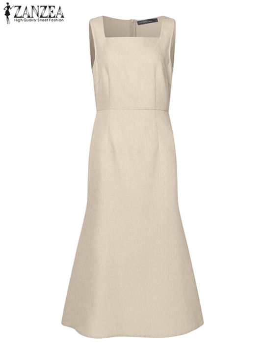 ZANZEA%20Women%20Elegant%20Casual%20Slim%20Dresses%20Mermaid%20Long%20Dress%20Fashion%20Sleeveless%20Square%20Neck%20Evening%20Dress%20Wedding%20Robes%20Vestidos%20-%20Image%205