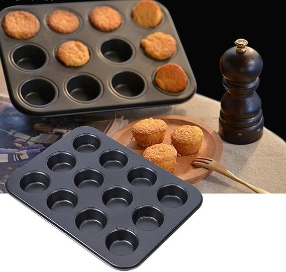 Muffin  tray  Baking pan Cup Cake Baking Tray  12 Cup Muffin Tin, Carbon Steel Muffin Tray Cupcake Baking Tray for Muffins, Cupcakes and Pudding Baking, Black