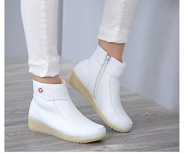 White Nurses' Shoes Winter Cotton Shoes Wedge Tendon Bottom Short