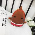 Fashion Shark Backpack Cute Cartoon Animal Bag Canvas Children School Bag brown. 