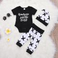 3Pcs Newborn Baby Boys Cotton Black Letter Top Romper Jumpsuit Long Pants Leggings +Hat Outfits Clothes 0-24M. 