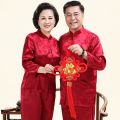 Summer Ice Silk Couple Long-Sleeve Suit Middle-Aged and Elderly Tang Suit Mom and Dad Festive Birthday Clothes Style Unisex Wear. 