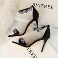 【BestGO】New Fashion 3.54 inches High Heels Sandals for Women Banquet Crystal Pumps Ladies Stiletto High Heeled Sandals Woman Party Shoes Big Size 34-40. 