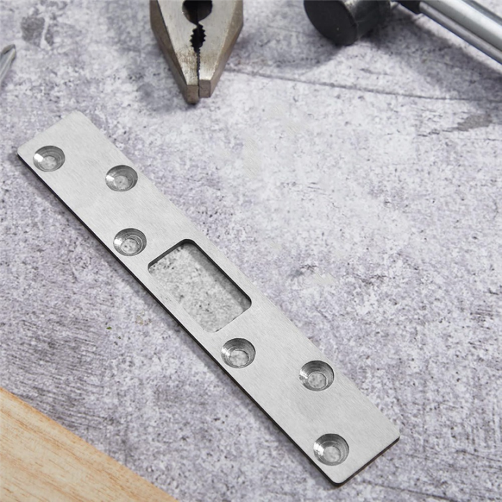 4-Pack 6 Inch Door Strike Plate – Stainless Steel Security Latch Reinforcement Plate With Screws, For Exterior Deadbolt, Residential Use, Silver