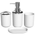 4 Pcs Plastic Bathroom Accessory Set,Bath Toilet Brush Accessories Set with Toothbrush Holder,Toothbrush Cup(White). 