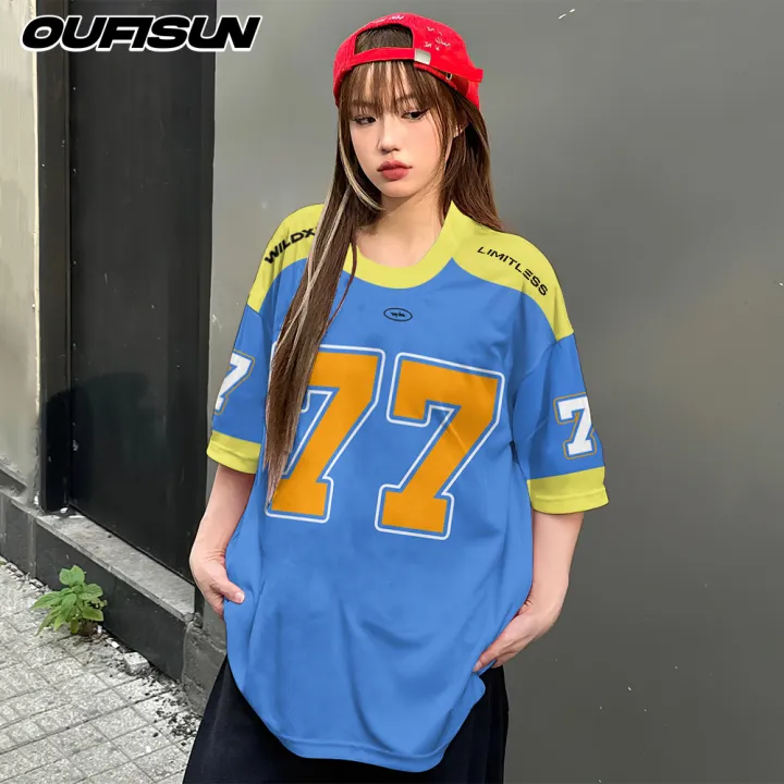 Womens%20T-shirt%20Short%20Sleeve%20Number%2077%20Retro%20Sports%20Jersey%20Plus%20Size%20Crew%20Neck%20Top%203D%20Printed%20Street%20Popular%20Clothes%20-%20Image%207