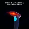 Handheld Wirelress Barcode Scanner 2.4G Wireless BT Wired Three-in-one Scanner High-speed CDD Code Reader for Supermarket Store. 