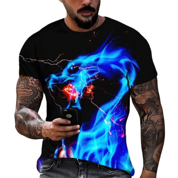 Men'S%20Summer%20Vintage%20Flame%20Dragon%203d%20Printed%20T-Shirt%20Stylish%20And%20Comfortable%20O%20Collar%20Short%20Sleeve%20Oversized%20Top%20-%20Image%202