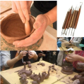 6Pcs/Set DIY Pottery Clay Tools Wooden Handle Pottery Carving Tool For Pottery Sculpture Ceramic Clay Trimming Cutting Kit. 