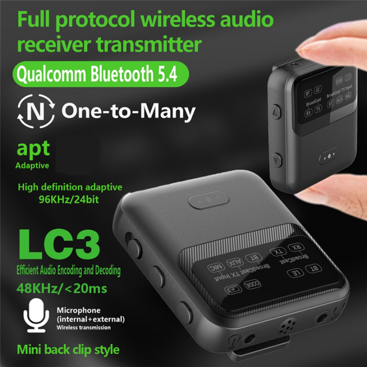 Audio Streaming Rx Device Bluetooth 5.4 Audio Transceiver Broadcast 1TX to 100+ RX Devices Clip ...
