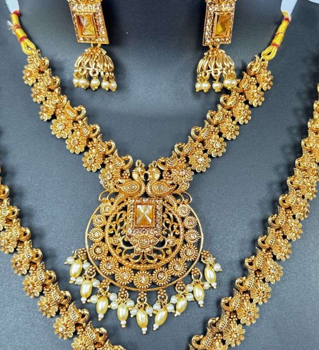 Dull%20gold%20color%20big%20double%20necklace%20with%20one%20pair%20earring%20fashion%20jewelry%20set%20with%20gold%20stone%20for%20girl%20and%20women%20-%20Image%2010
