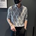 Printed Shirt Men's High Sense Ice Silk Short Sleeve Summer Fashion BrandinsPu Shuai Men's Shirt Design Sense Niche Top. 