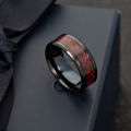 JeeMango Domineering Red Carbon Fiber Black Dragon Inlay Stainless Steel Ring for Men. 