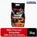 BBQ Charcoal Briquettes With Free Fire Starters (3kg). 
