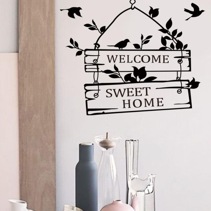 Welcome%20sweet%20home%20quotes%20wall%20stickers%20home%20decor%20living%20room%20door%20sign%20birds%20flower%20vine%20wall%20decals%20vinyl%20mural%20art%20-%20Image%205