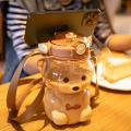 Bear Kawaii Water Bottle with Straw and Strap, Cute Water Bottles for Kids, Portable Leakproof BPA-free Drinking Cups for Girls Women Sports Camping Picnic Hiking Travel. 