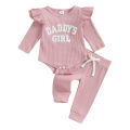 Daddys Girls Baby Clothes 3 6 9 12 Month Ribbed Romper Ruffle Long Sleeve Pants Newborn Outfits Clothing Set. 