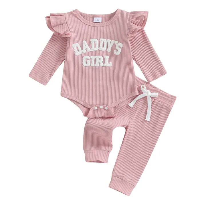 Daddys%20Girls%20Baby%20Clothes%203%206%209%2012%20Month%20Ribbed%20Romper%20Ruffle%20Long%20Sleeve%20Pants%20Newborn%20Outfits%20Clothing%20Set%20-%20Image%202