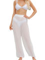 Women Casual Beachwear, Solid Color Hollow Out See-Through Loose Cover Up Long Pants. 