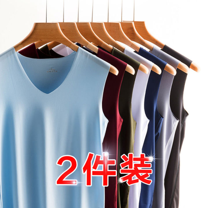 2%20Summer%20Men's%20Vest%20Men's%20Short%20Sleeve%20Seamless%20Vest%20Sleeveless%20Ice%20Silk%20T%20T-shirt%20Sports%20Oversized%20Waistcoat%20Clothes%20-%20Image%202
