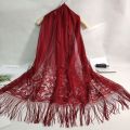 Summer Long Silk Scarf Anti-UV Breathable Sheer Wrap Jacquard Pure Color Pashmina Women. 