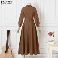 ZANZEA Women Long Sleeve Party Evening Prom Dress A-Line Plain Tunic Maxi Dresses. 