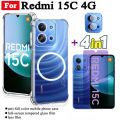 Redmi 15C Transparent TPU Shockproof Phone Case With Magnetic Wireless Charging Sticke for Redmi 15C 5G Redmi 14C Anti Spy Privacy Tempered Glass + Lens Film. 