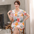 Artificial Cotton Nightdress Women's Summer Dress 2024 New Pajamas Artificial Cotton Pregnant Women Outwear Pajamas Long. 