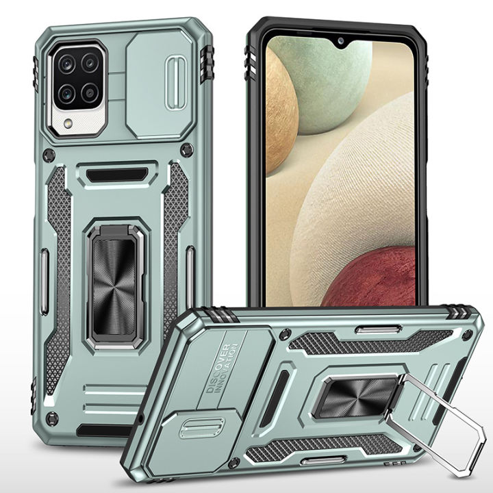 Samsung Galaxy A12 Case,Shockproof Cases Built-in Slide Anti-Scratch Camera Cover