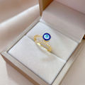 Blue Evil Eye Zircon Open Rings for Women Fashion Gold Plated Finger Ring Aesthetic Jewelry. 