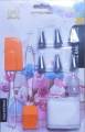 6 Piece Cake Decorating Nozzle Set and Piping Bag with Plastic Nozzle Connector and Silicone Basting Brush and Spatula. 