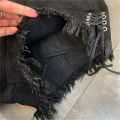 Sweet Cool Dark Gothic Hip Hop Streetwear Female Black Personality Summer Bandage Tassel Trend Jeans Raw Fringe Denim Shorts. 