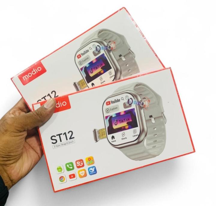4GB Ram 64GB Rom Modio 4G Ultra Smart Watch 2.2 inch Display 3 Pairs strap 4G Call Compass Wifi GPS Series 8 Ultra Sim Card Ultra Smartwatch ST12
