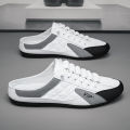 【WEJA】Half Slippers for Men Mules Sneakers Korean Style Fashion Thick Bottom Backless Forrest Gump Shoes Casual Half Shoes Summer Breathable Ice Silk Cloth Sport Running Shoes Male Trend Open Heels White Skate Board Shoes Men Half Drag Shoes. 